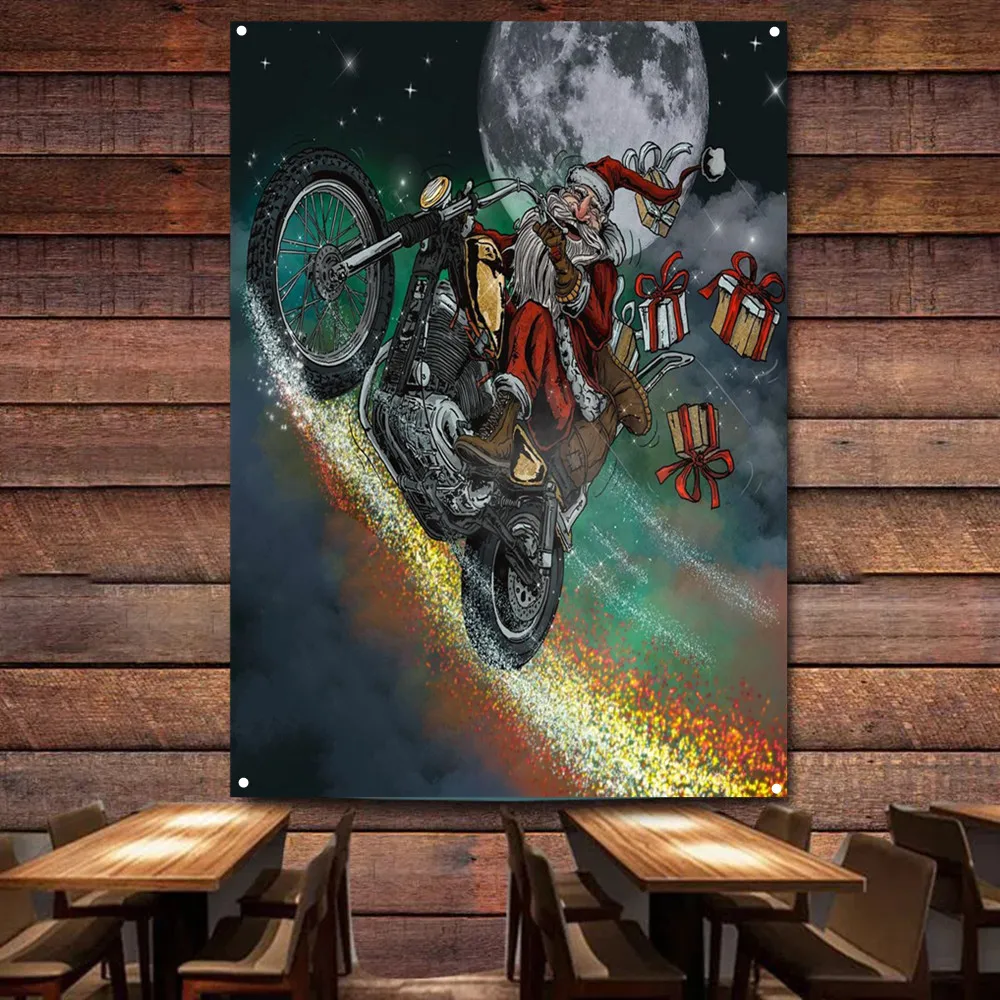 Auto Repair Shop Banners - Père noël équitation une moto Vintage