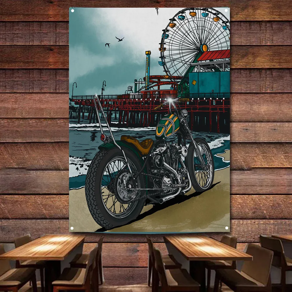 Affiche d'art de moto bord de  - Auto Repair Shop Banners avis et prix